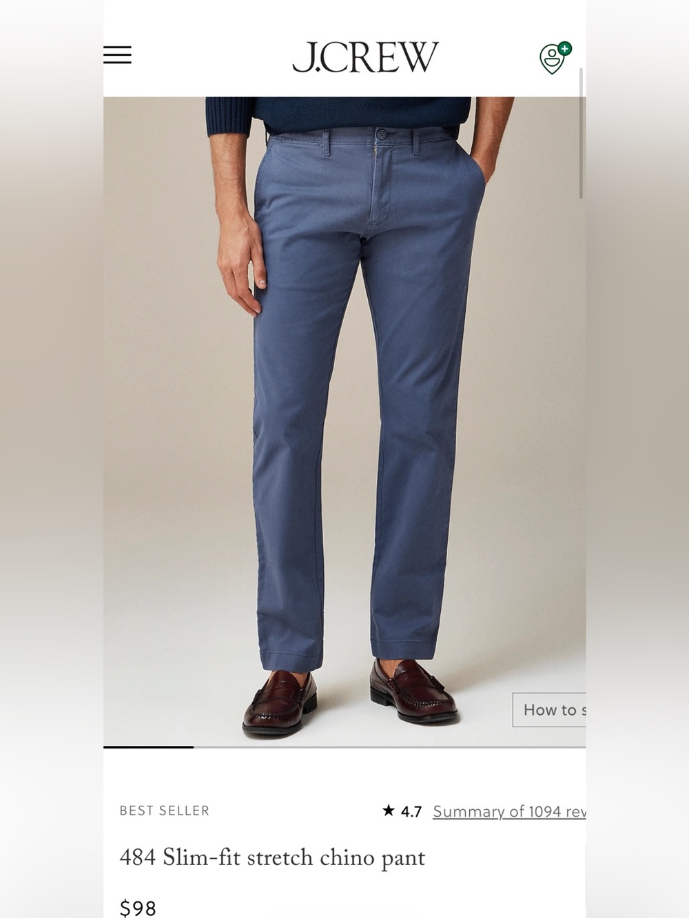 J. Crew Slim Straight Chino Pants in Slate Blue